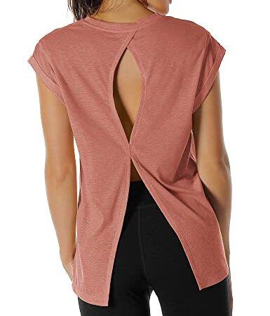 icyzone Maglietta Donna Sportiva, T Shirt Donna Maniche Corte vestibilità Larga Leggera e Traspirante Top per Palestra Yoga Corsa (M,Dusty Pink)