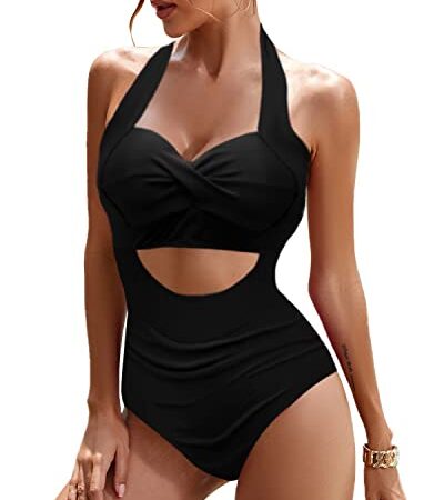 JFAN Costume Piscina Donna Costume da Bagno Donna Un Pezzo Regolabile Backless Slim Costume Intero Donna da Bagno Intero Costumi Interi Donna Bikini Set，Nero XL