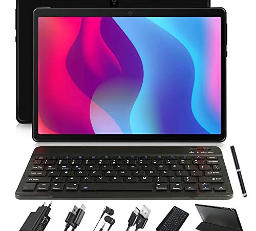 JUSYEA Tablet 10 Pollici Android PC 4 GB RAM + 64 GB ROM, Octa-Core, SD/TF 256 GB, Smart Display IPS, 8000 mAh, 5 MP + 8 MP, WIFI | Bluetooth | GPS, con Custodia + Penna + Tastiera- Nero