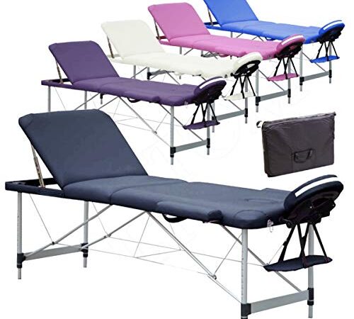 Lettino per Massaggi 3 Zone Alluminio 195x70 Cm Portatile Pieghevole Angoli Arrotondati Rinforzati Nero