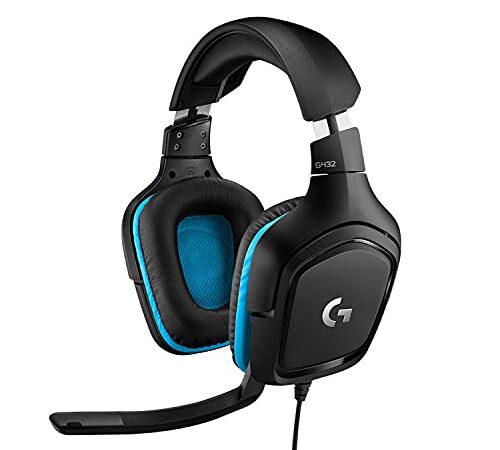 Logitech G432 Cuffie Gaming Cablate, Audio Surround 7.1, DTS: x 2.0, Driver 50 mm, ‎Jack USB 3.5 mm, Microfono Flip-to-Mute, Leggere, PC/Mac/Xbox One/PS4/Nintendo ‎Switch, Nero/Blu