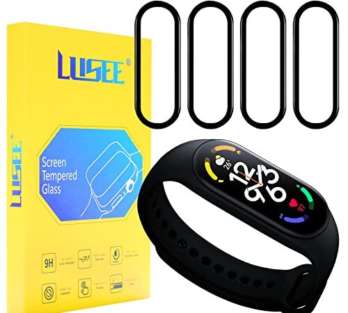 LUSEE 4 Pezzi Piena Copertura pellicola compatibile con Xiaomi Mi Band 7 e Xiaomi Mi Band 8 Pellicola Protettiva [Curvo 3D] [Chiaro HD] Anti Graffio/Anti Impronta Morbido Proteggi schermo e pellicole