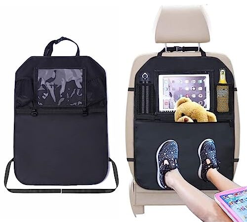 Magwave Protezione Sedile Auto Bambini, 1 Pezzi Impermeabile Sedile Posteriore Auto Organizzatori con 13'' Tasca Trasparente per iPad, con Molto Spazio di Archiviazione, con Due Ganci, Nero (1 Pezzi)