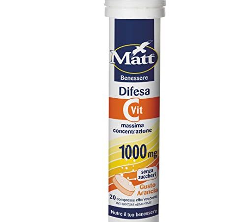 Matt, Vitamina C Difesa, Integratore Alimentare Utile per la Riduzione di Stanchezza, Contribuisce alla Normale Funzione del Sistema Immunitario, Confezione da 20 Compresse, Gusto Arancia, 90 g