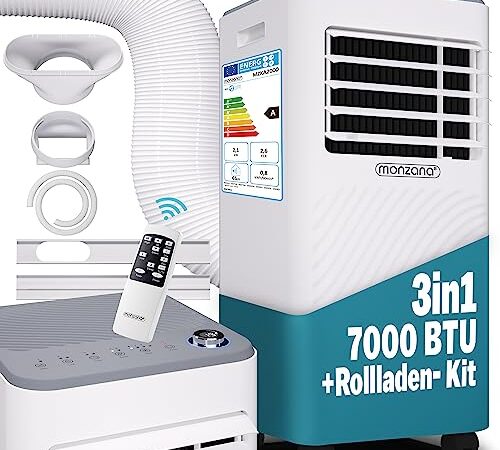 MONZANA® Condizionatore d'Aria Mobile 7000BTU 4in1 750W Timer Telecomando Deumidificatore Climatizzatore Raffreddatore