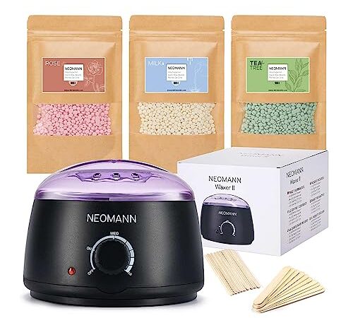 NEOMANN Waxer II Scaldacera Professionale per Cera Brasiliana - Macchina Trattamento al Teflon per Cera con Perline da 300 g, 20 Bastoncini e Altro - Kit Ceretta Brasiliana, Set Ceretta