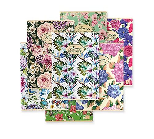 Pigna Nature Flowers 02298855M, Quaderno formato A4, Rigatura 5M, quadretti 5 mm per 2° e 3° elementare, Carta riciclata 80g/mq, Pacco da 10 Pezzi