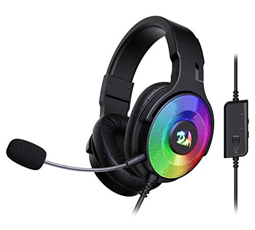 Redragon H350 RGB Wired Gaming Headset, dinamico RGB retroilluminazione – Stereo Surround-Sound – Driver 50 MM – Microfono staccabile, cuffie sovra-orecchio funziona per PC/PS4/XBOX One/NS