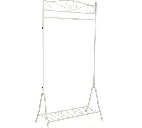 SONGMICS Appendiabiti Autoportante in Metallo, Portabiti Stand Attaccapanni da Terra, con Ripiano Portascarpe, per Corridoio Ingresso Entrata, 90 x 44,5 x 173 cm, Bianco Panna HSR01W