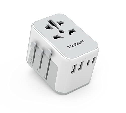 TESSAN Adattatore Universale da Viaggio, Presa Universale da Viaggio con 2 USB e 2 USB C, Adattatore da Viaggio Italia UK USA Germania Australia Cina, Adattatore Universale da Viaggio USB C