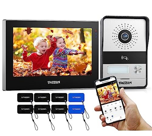 TMEZON Videocitofono Wifi 2 Fili, KIT Video Citofono Smart con App,7 pollici Monitor Touch Screen e Campanello Esterno con Telecamera Visione Notturna,APP/Carta RFID Unlock,Monofamiliare