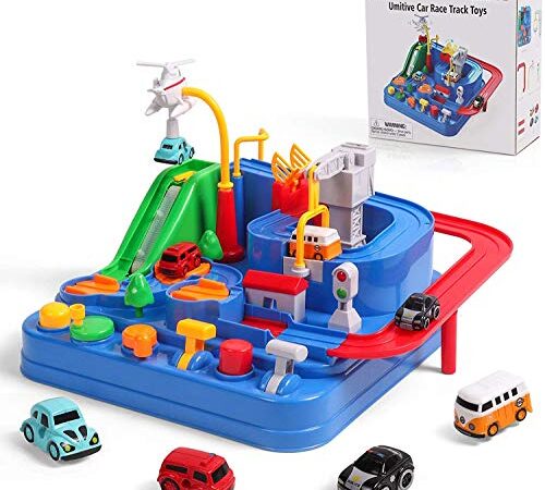 Umitive Pista Macchinine Giocattolo, Gioco di Avventura Auto, Città Salvare Auto Playset con Piste da Corsa, Giocattolo di Sviluppo Interattivi per Bambini 3 4 5 6 7 8 Anni (Small)