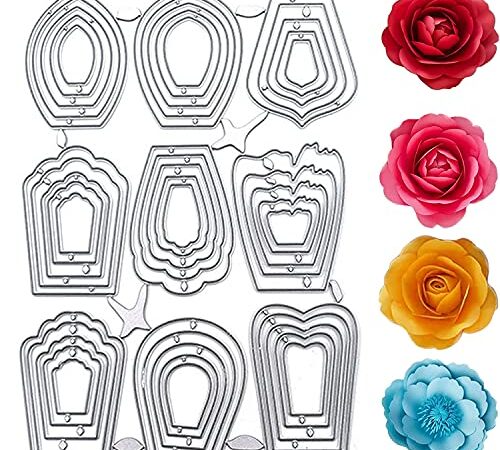 9 pezzi fustelle per fiori multistrato per la creazione di carte, stencil 3D, stampini per goffratura in metallo, fustelle per la creazione di biglietti, decorazioni e scrapbooking fai-da-te