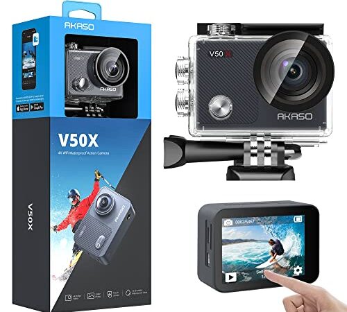 AKASO Action Cam Native 4K 20MP, Videocamere WiFi EIS 40M Fotocamera Subacquea Touch Screen, Telecomando, Custodia Impermeabi, Action Camera Kit di Accessori di Montaggio (V50 X)