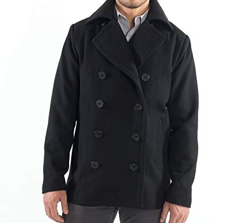 alpine swiss Mason Cappotto da marinaio classico in misto lana da uomo nero 2XL