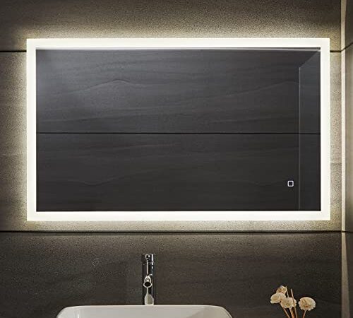 Aquamarin® Specchio Retroilluminato da Bagno - 120 x 60 cm, A++, Controluce Bianca Fredda/Calda/Neutra, a Touch, Antiappanamento - LED Rettangolare, da Parete, con Illuminazione (120 x 60 cm)