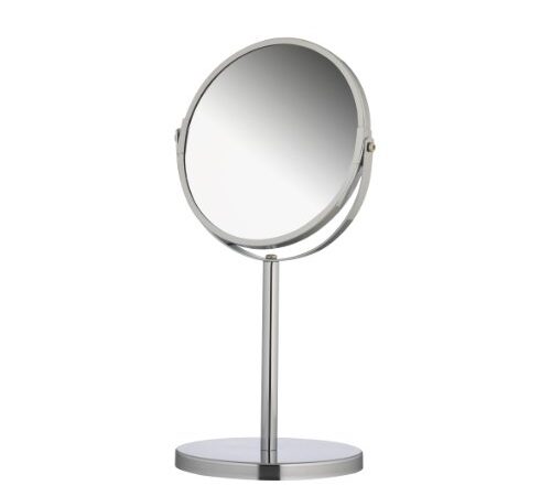 Axentia Specchio da trucco da tavolo bifacciale rotondo, specchio cosmetico con faccia normale e faccia ingrandente 3x, Ø ca. 17 cm, argento