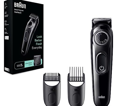 Braun Series 3 Rasoio Elettrico Barba, Con Lama Barba Ultra Affilata, Regolabarba Uomo 40 Lunghezze, 50 Minuti Di Utilizzo Senza Fili, BT3410 Nero