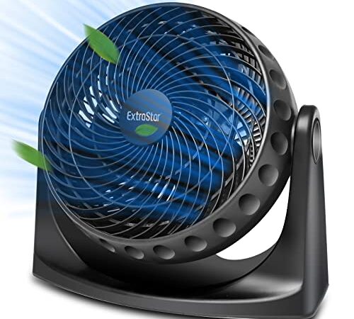 EXTRASTAR Ventilatore da tavolo silenzioso, potente e portatile, Oscillazione, inclinazione verticale - Nero (20W)