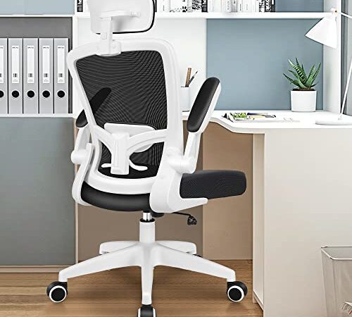 FelixKing Sedia da ufficio ergonomica con supporto lombare regolabile, sedia da scrivania con poggiatesta regolabile, braccioli, sedia direzionale in rete, schienale alto, 300 lb (bianco)