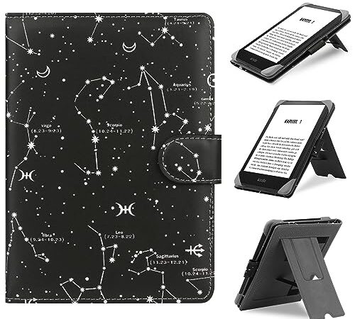 HoYiXi Custodia Universale Compatibile con 6-6.8” Kobo/PocketBook/Tolino/Sony E-Book eReader Kindle Paperwhite/Kobo Clara HD/Kobo Clara 2E Pelle Cover con Stand per 6-6.8” E-Book Kindle, costellazione