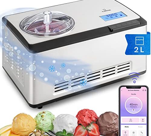 Klarstein Smart Gelatiera, Gelatiera Professionale, Gelatiera Autorefrigerante 180w, Macchina Gelato con Controllo WiFi/App, Macchina per Gelato, Sorbettiera per Gelati a Casa, Macchina Granita