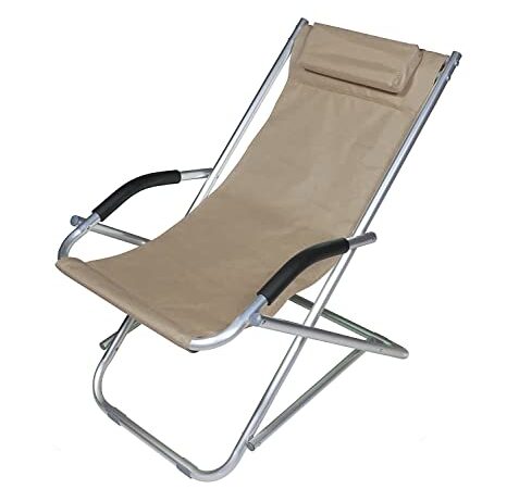 Poltrona A Dondolo Sedia Sdraio Portatile Pieghevole Dondolino Oscillante Alluminio Tubolare Ossidato Tessuto 600d Con Cuscino Arredo Esterni Spiaggia Mare Campeggio Camping 73 x 90 x 60 cm (Beige)