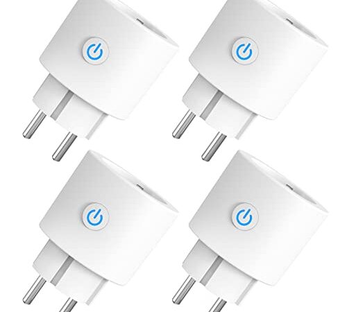 Presa Intelligente Wifi 16A Smart Plug (Type F), Monitoraggio energetico, Protezione Sovraccarico, Timer e Regolazione del Programma, Compatibile con Alexa & Google Home, 4 Pezzi