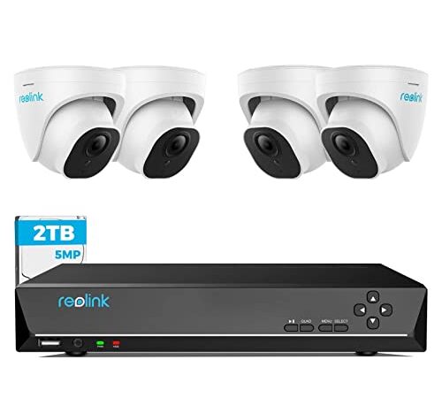 Reolink 5MP Kit Videosorveglianza PoE, NVR 8CH 4K 2TB + 4x 5MP Telecamere Esterno PoE Impermeabile, Rilevamento Intelligente di Uomo e Veicolo, Visione Notturna a 30 metri, RLK8-520D4-5MP