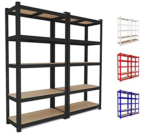 Set Da 2 Scaffale In Metallo E MDF Con 5 Ripiani Regolabili Scaffale Ad Alta Portata Fino a 875 kg Design Modulare 180 x 90 x 40 cm Ideale Per Garage Officina Cantina Capannone Magazzino (Nero)