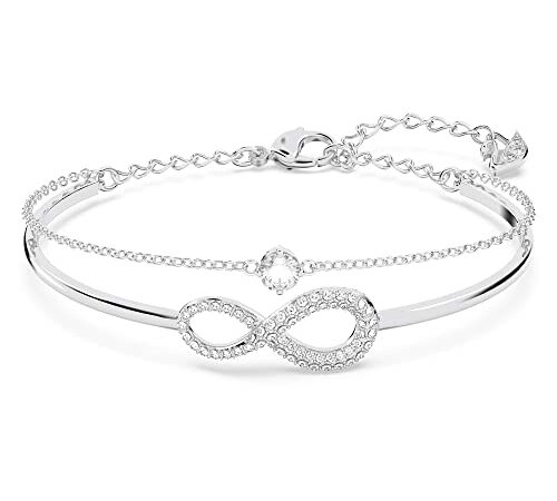 Swarovski Infinity Bracciale Rigido con Catena Morbida Abbinata e Zirconia, Placcato in Tonalità Rodio Lucido con Simbolo Infinito, Taglia M, Bianco