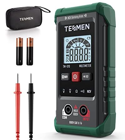 TESMEN TM-510 Multimetro Digitale, 4000 Conta Tester Elettricista, Misurazione Smart, Autoranging, Senza Contatto, Misura Tensione AC/DC, Resistenza, Continuità – Verde