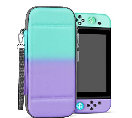 TNP - Custodia da trasporto per Nintendo Switch OLED modello 2021/Switch, verde viola - Kawaii carino custodia da viaggio portatile, con pellicola proteggi schermo, 10 supporti per cartucce di gioco