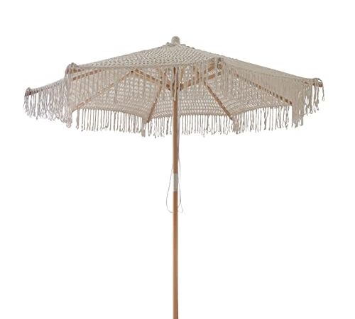 TOTLAC 8.8Ft Ombrellone da esterno baldacchino intrecciato a mano in corda, ombrellone da giardino bianco, ombrellone da spiaggia con protezione UV da giardino, con regolazione dell'inclinazione