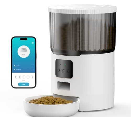 UIOOQ Distributore Automatico Cibo Gatti Cani WiFi, 4L Distributore di Crocchette per Animali Domestici con 10S Registrazione,Orari di Mangiatoia Personalizzati,Coperture di Chiusura Ruotabile