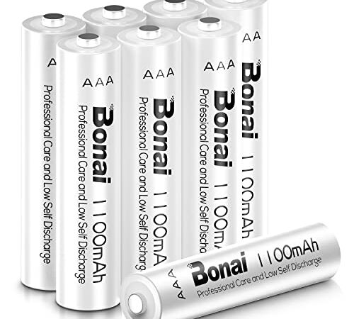 BONAI Batterie Ricaricabili AAA Alta Capacità, Pile Ministilo Rechargeable 1100mAh 1,2V Ni-MH 1200 cicli (confezione da 8)