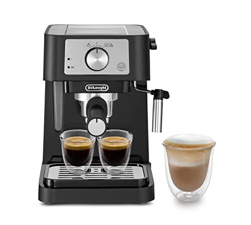 De'Longhi EC260.BK Macchina da Caffè per Espresso e Cappuccino, Per Polvere di Caffè o in Cialde E.S.E., Sistema Latte Manuale, Facile da usare, Serbatoio Estraibile da 1.1 L, Caldaia acciaio inox