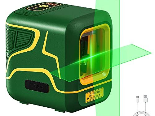 POPOMAN Livella laser 30m verde, Laser autolivellante a Croce, ricaricabile TYPE-C, 10 ore di uso continuo con una carica completa, modalità a impulsi, IP54, per appendere foto e fai da te-MTM305B